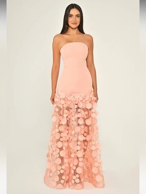 Strapless Saumin Maxi Dress with Appliqué Cascade